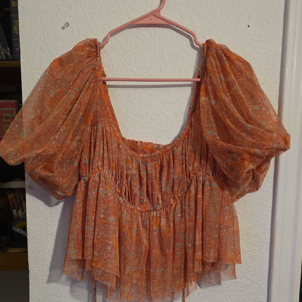 Free People Orange Floral Blouse